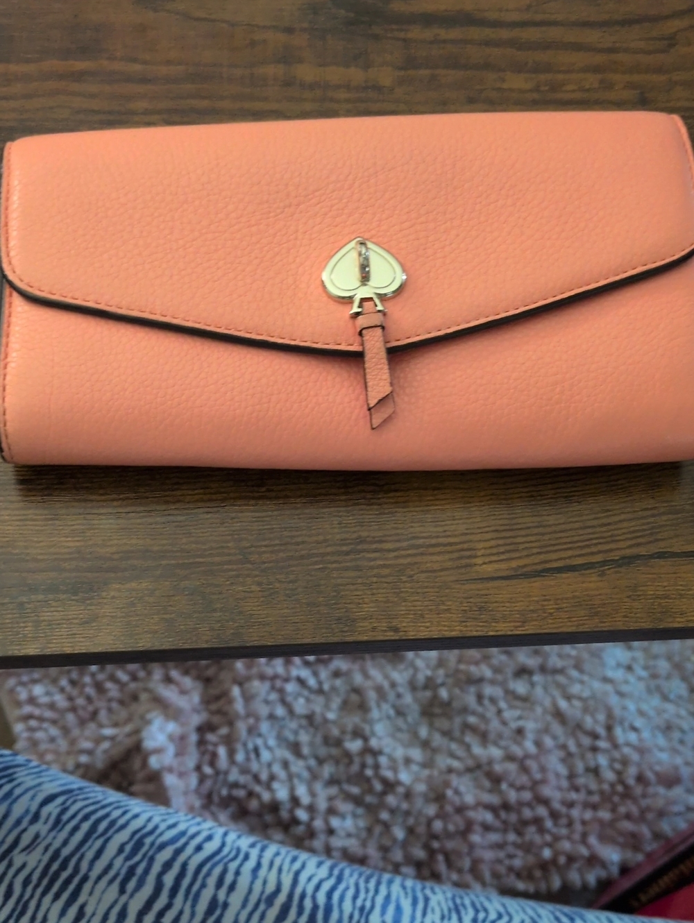 KATE SPADE Coral Envelope Clutch with Gold Spade Accent